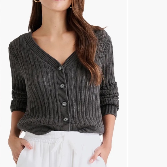 Amalfi Open Stitch Cotton Cardigan, color gray - Picture 1 of 12